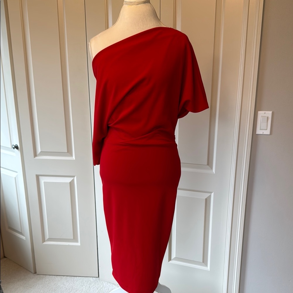 Red Ruched Asymmetrical One Shoulder Dress